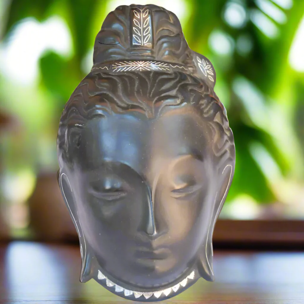 Bidri Buddha Head Sculpture: Handcrafted Indian Art with Silver Inlay | Home Decor