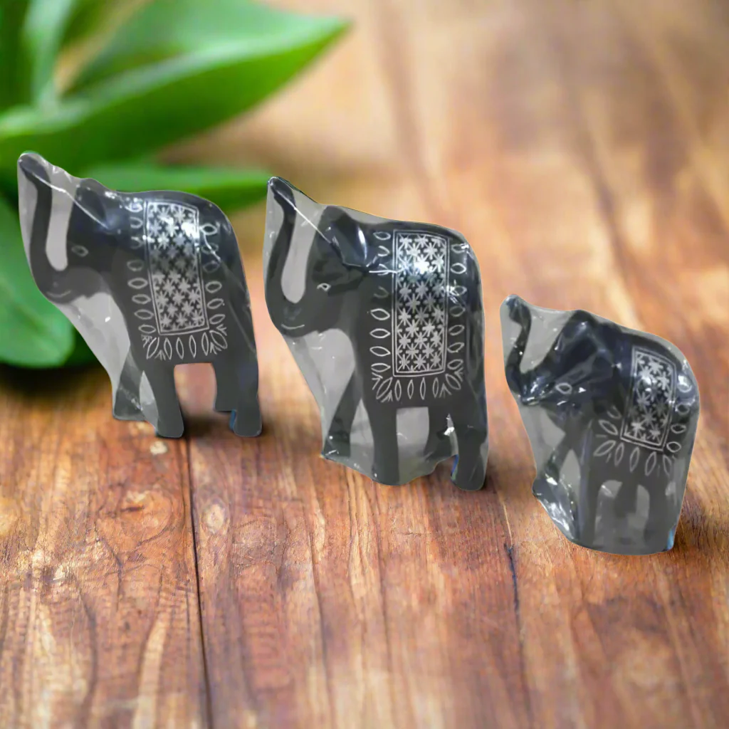 Bidri Elephant Figurine Set: 3-Piece Handcrafted Indian Art | Home Decor