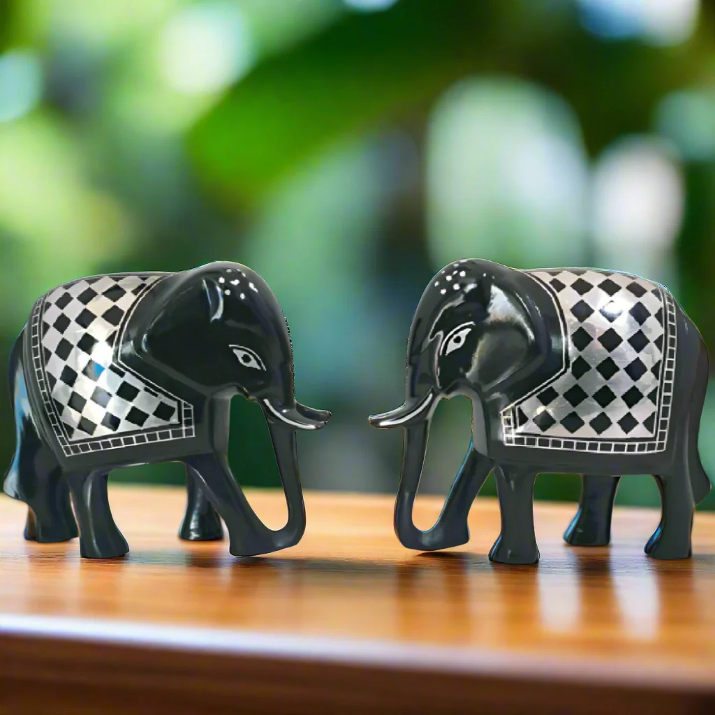 Bidri Elephant Figurine with Sheet Work: Handcrafted Indian Art | Home Decor