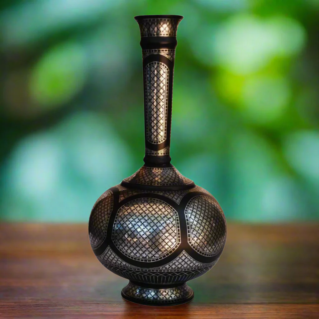 Bidri Goblet with PJ Buta Work: Handcrafted Indian Art with Silver Inlay