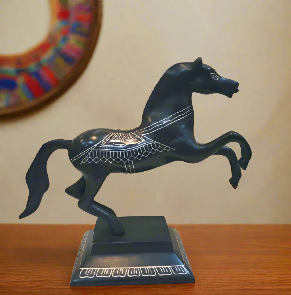 Bidri Jumping Horse Figurine with Wire Work: Handcrafted Indian Art | Home Decor