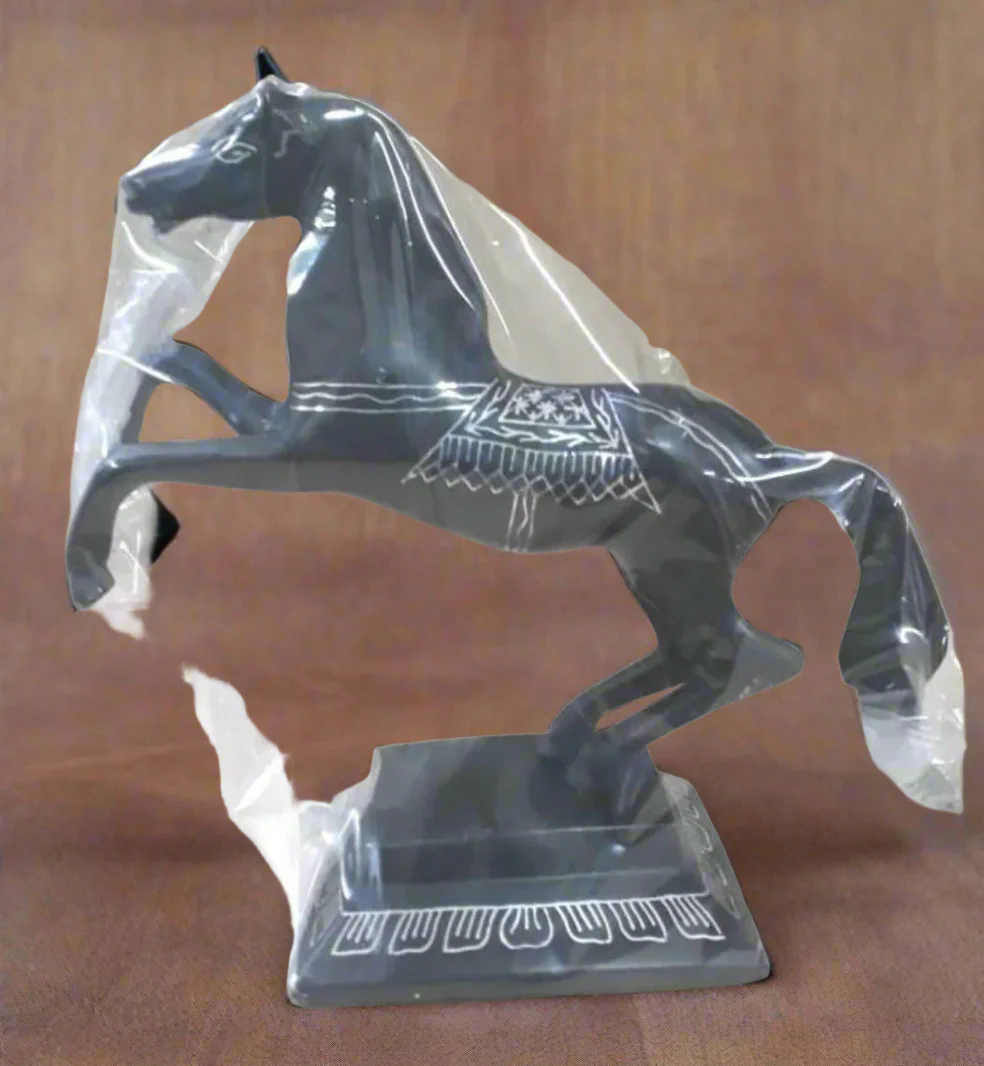 Bidri Jumping Horse Figurine: Handcrafted Indian Art with Silver Inlay | Home Decor