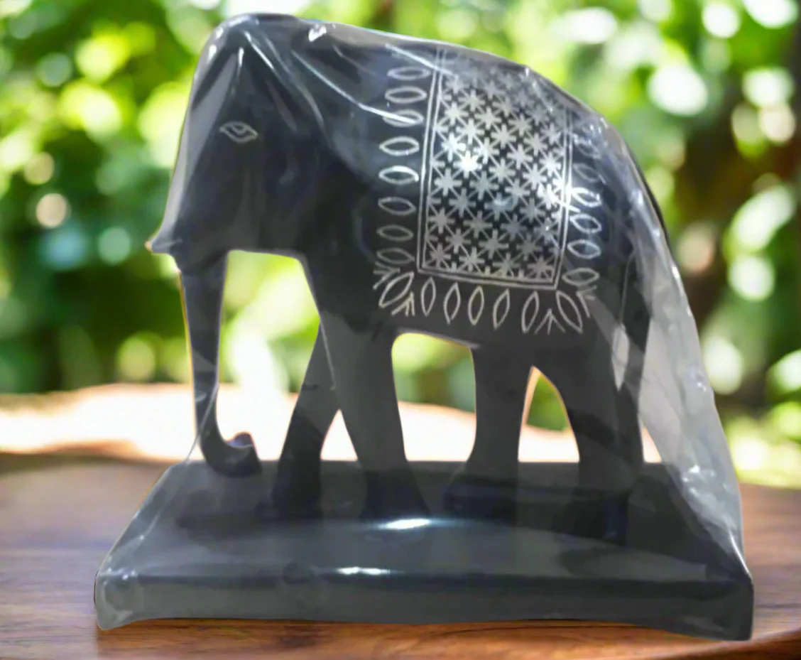 Bidri Elephant Figurine with Stand: Handcrafted Indian Art with Silver Inlay | Home Decor