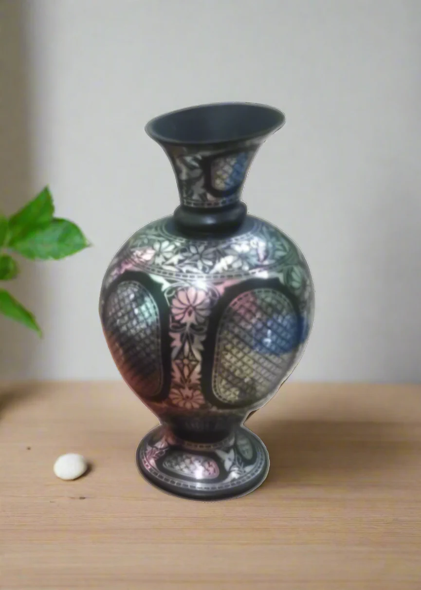 Bidri Flower Vase with Sheeth and Phuljhari Work: Handcrafted Indian Art