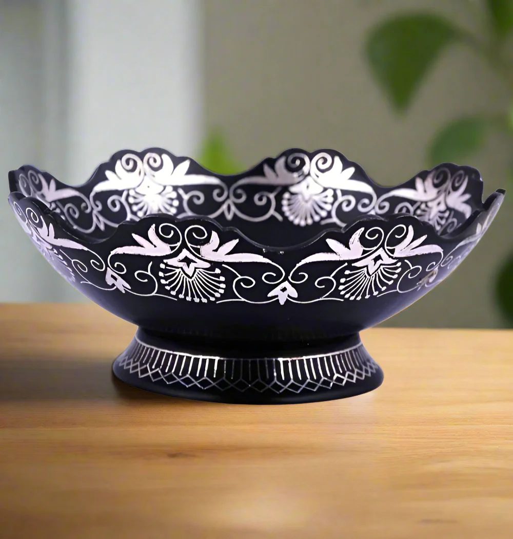 Bidri Bowl with Cutting Silver Work: Handcrafted Indian Art