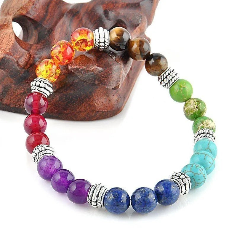 7 Chakra Natural Stone Bracelet, Healing Lava Stone 7 Bead Natural Oil Diffuser Aromatherapy, Enhance Your Luck and Prosperity