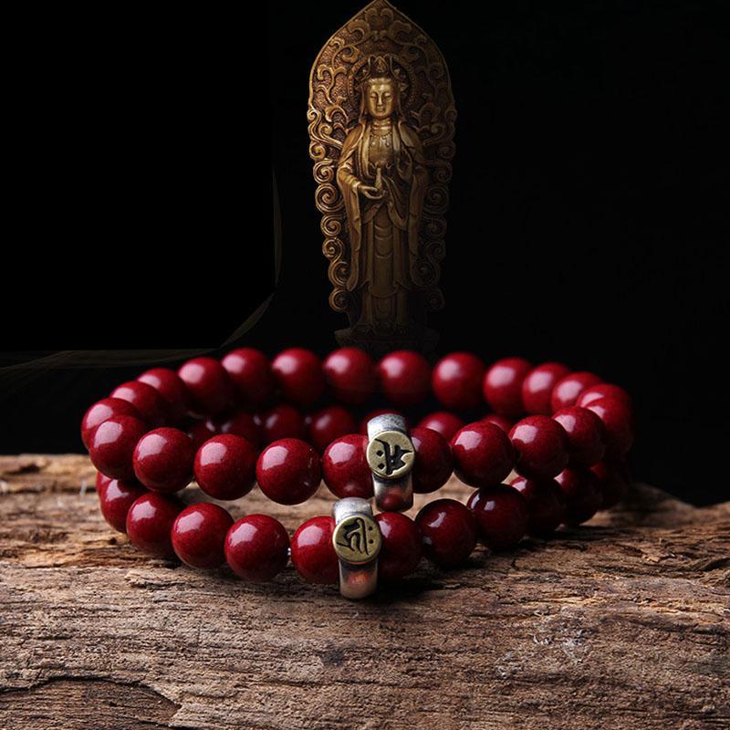 Feng Shui Amulet Zodiac S925 Stering Silver Bracelet, Cinnabar Luck Wealth Beaded Energy Charm Stretchy Buddhist Bracelet, Talisman for Prosperity Money Good Luck