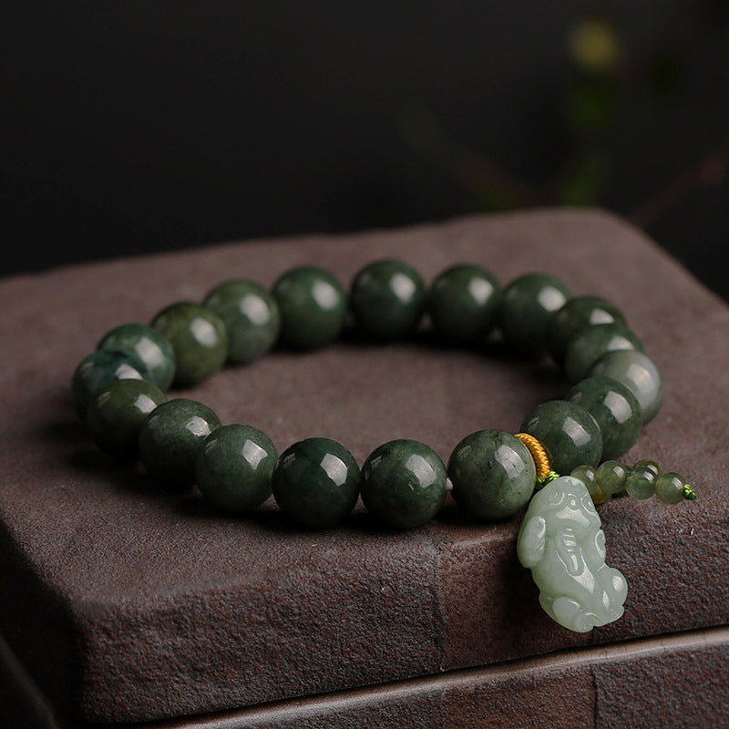 Fengshui Wealth Natural Jade Bracelet With Pixiu/Flower Charm, Gemstone Friendship Bracelet, Lucky Jade Bead Bracelet, Healing Anxiety