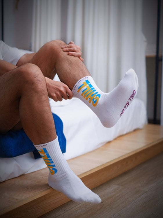 Chill All Day White Crew Socks