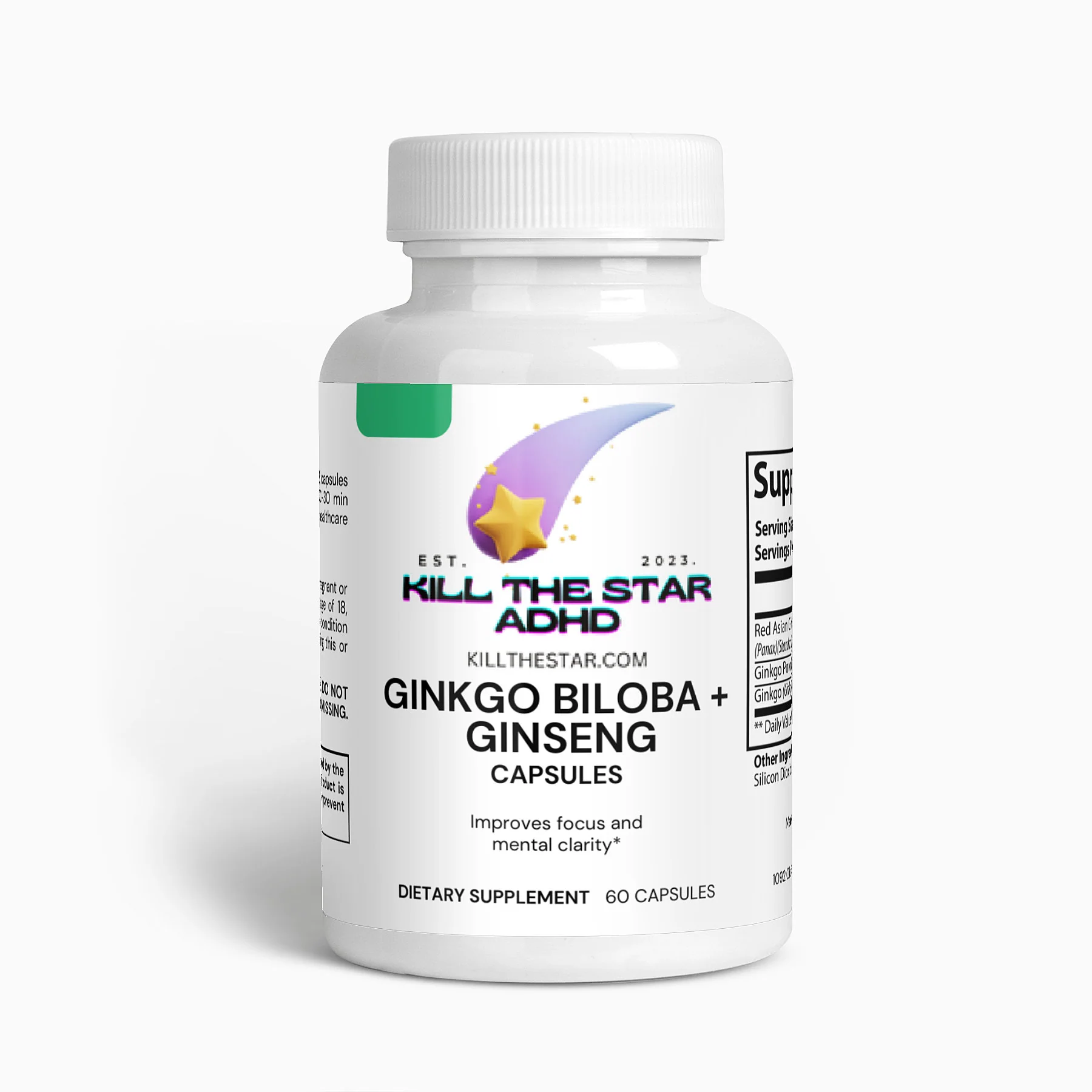 Ginkgo Biloba Extract + Red Asian Ginseng Capsules with 24% Flavones - 60 Caps