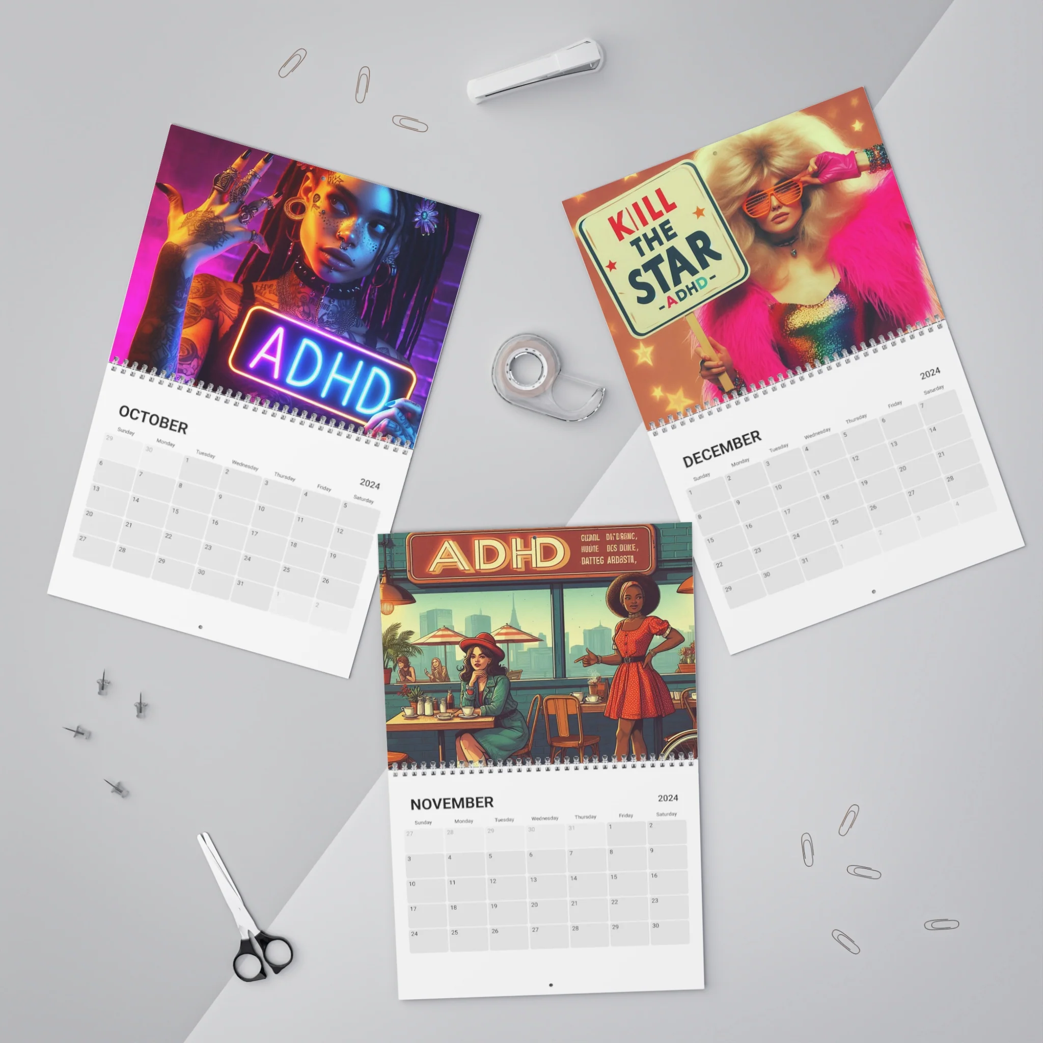 Vibrant Diversity: AI-Designed Faces of ADHD Calendar 2024