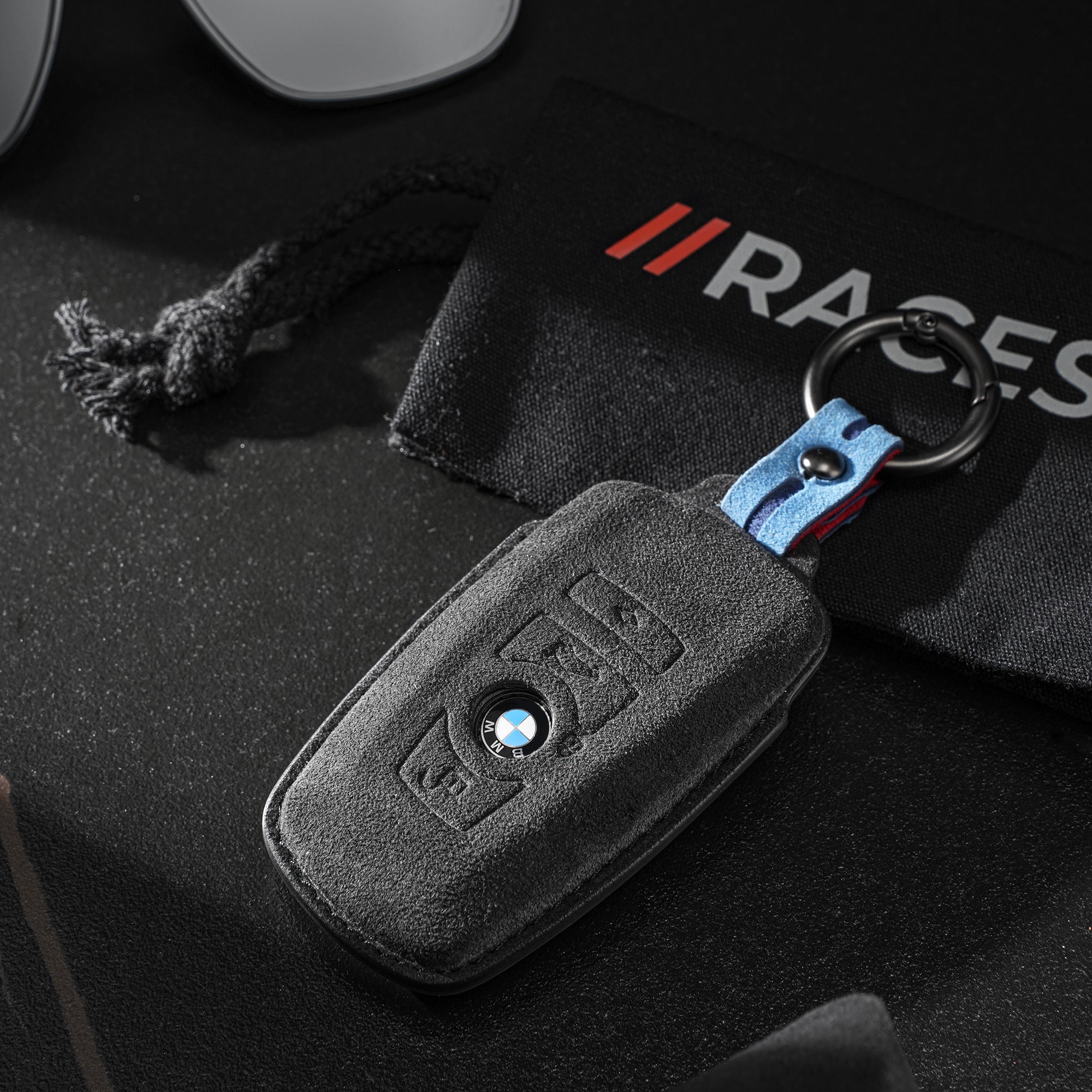 Alcantara Rounded-Corner Key Fob Cover for BMW