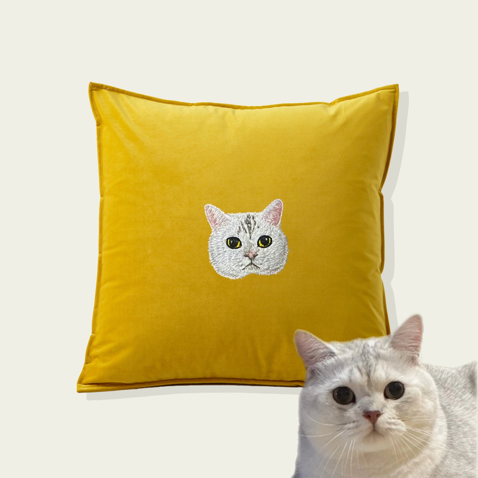 Custom Embroidered Pet Portrait Velvet Cushion