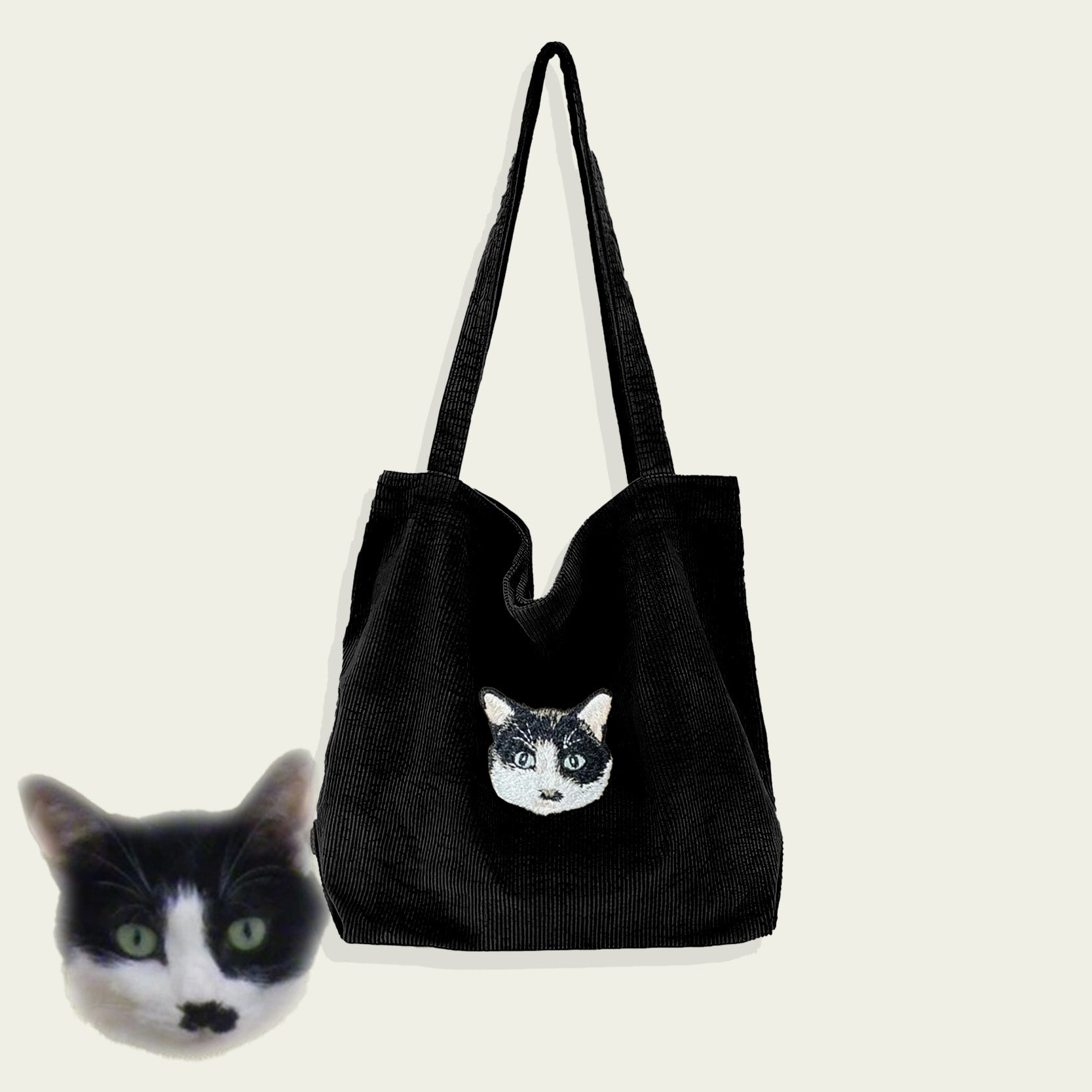 Custom Embroidered Pet Portrait Canvas Tote Bag