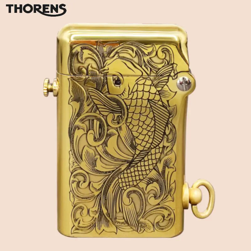 NEW THORENS Double Claw  Lighter Engraved Koi Brass Kerosene Lighter Antique Automatic Machine Unique Gift for Friends Family