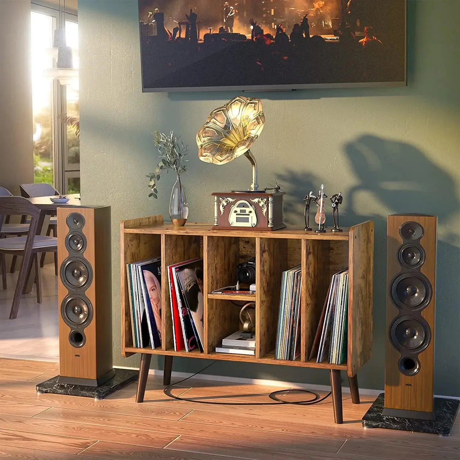 Vintage Wooden 33'' Record Player Stand Holds Up To 200 Albums
