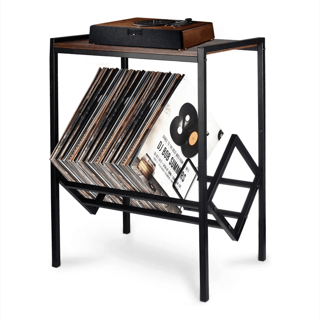 Modern Record Player Stand with Vinyl Record Storage Up To 80 Albums
