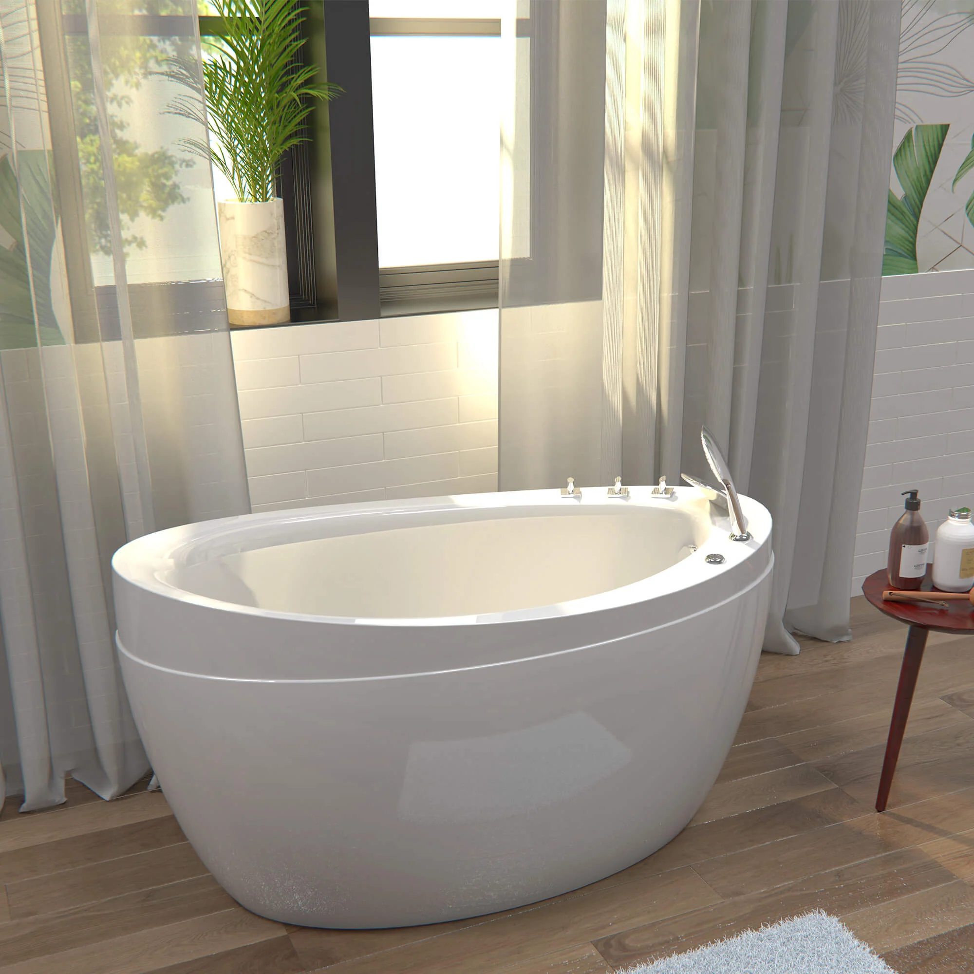 59" Freestanding Air Massage Japanese-Style Bathtub with Reversible Drain