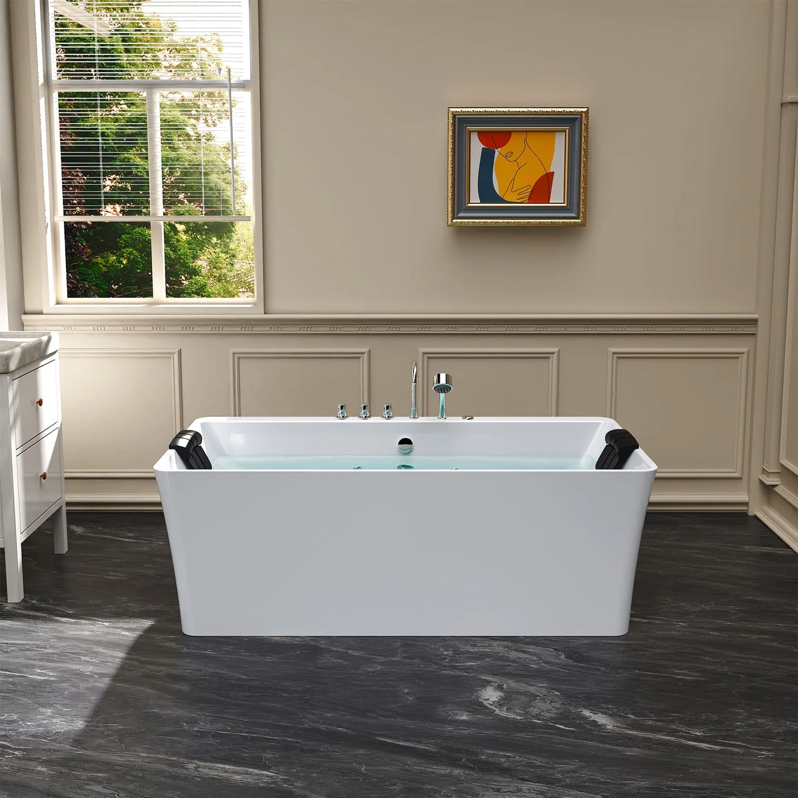 67" Freestanding Whirlpool Bathtub with Center Drain