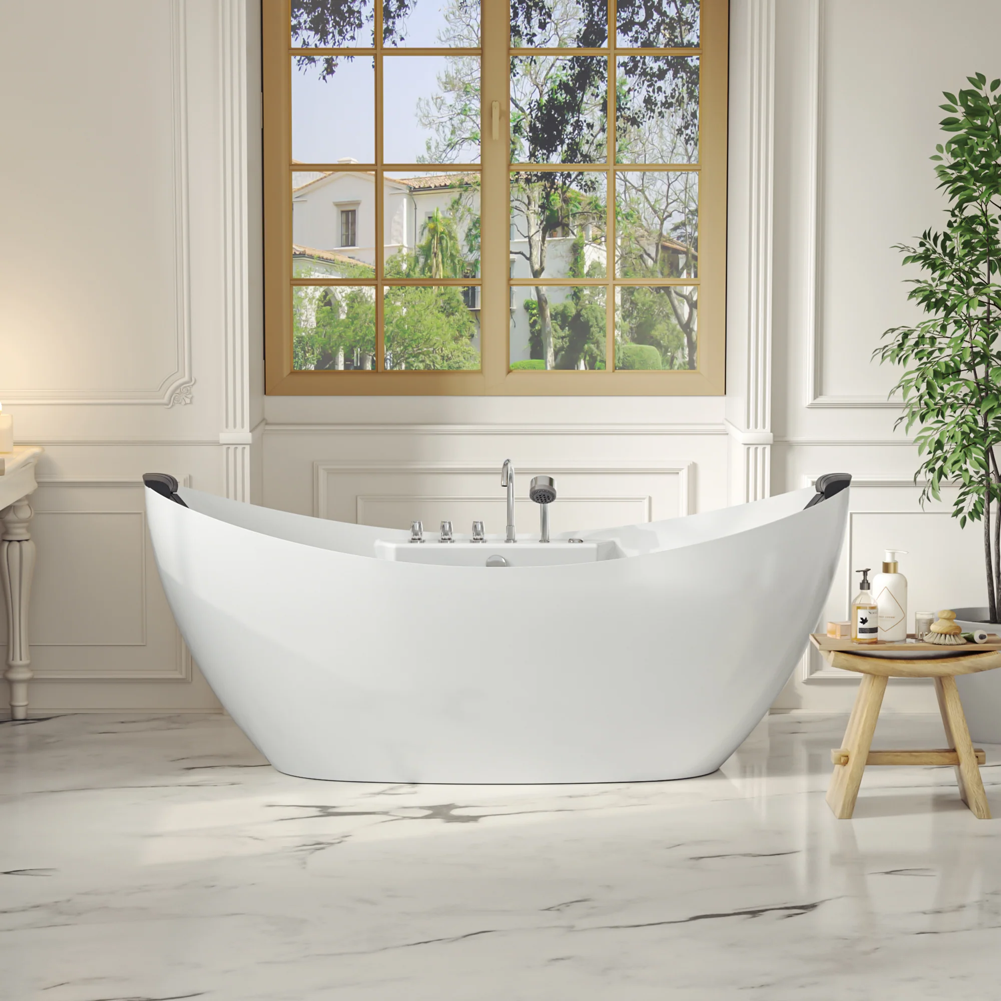 59" Freestanding Whirlpool Bathtub with Center Drain