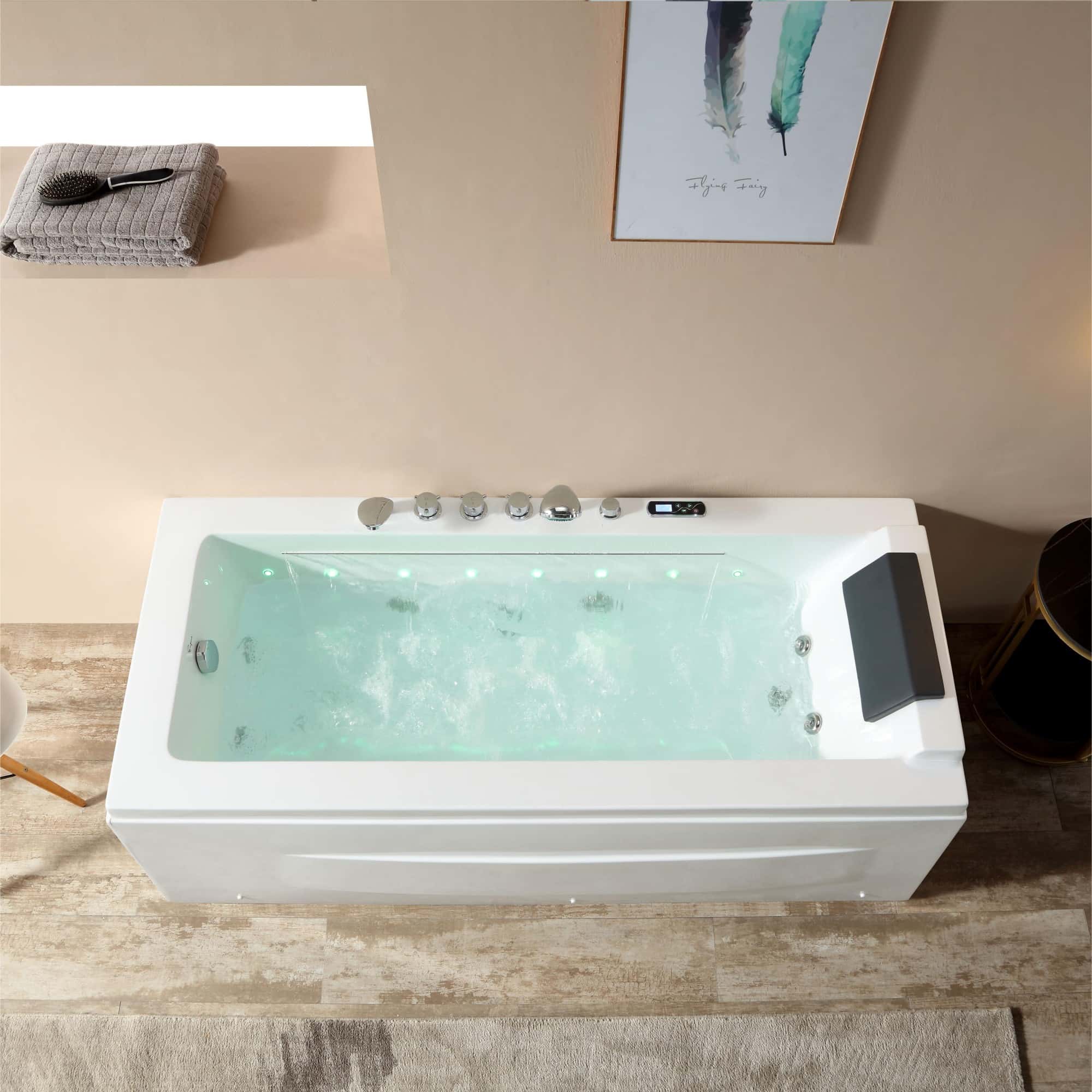 67" Alcove Combination Massage Thermostatic LED Tub with Left Drain