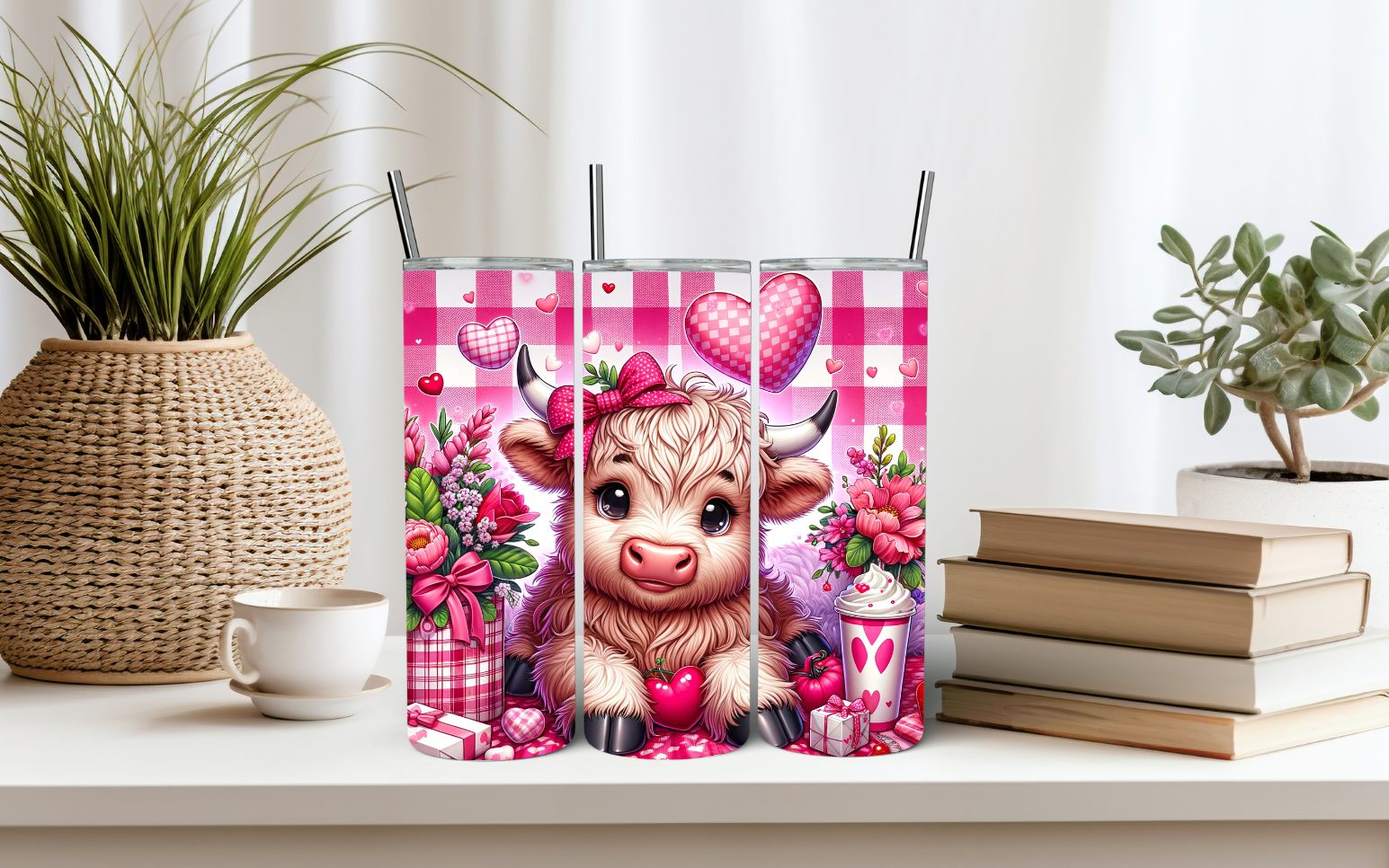 Highland Cow Tumbler Pink, Valentine