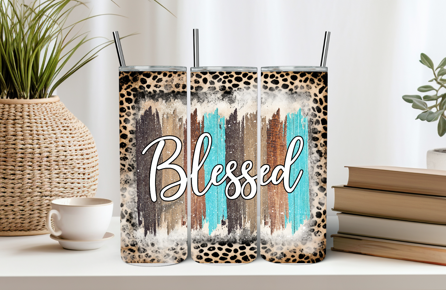 Blessed 20oz Tumbler, Cheetah Distressed