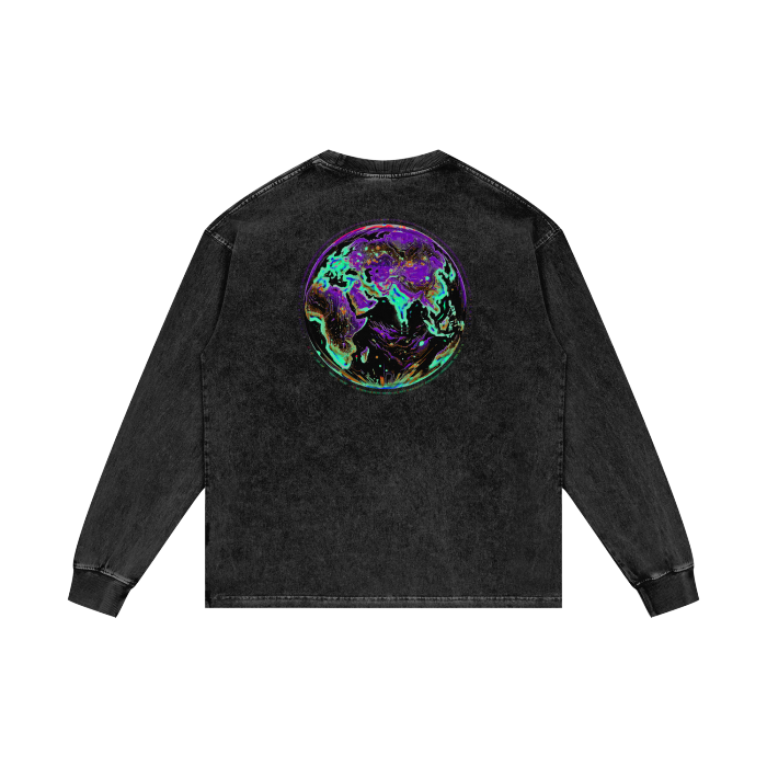 CYBERMYLIFE Acid Wash Oversize Long Sleeve T-Shirt