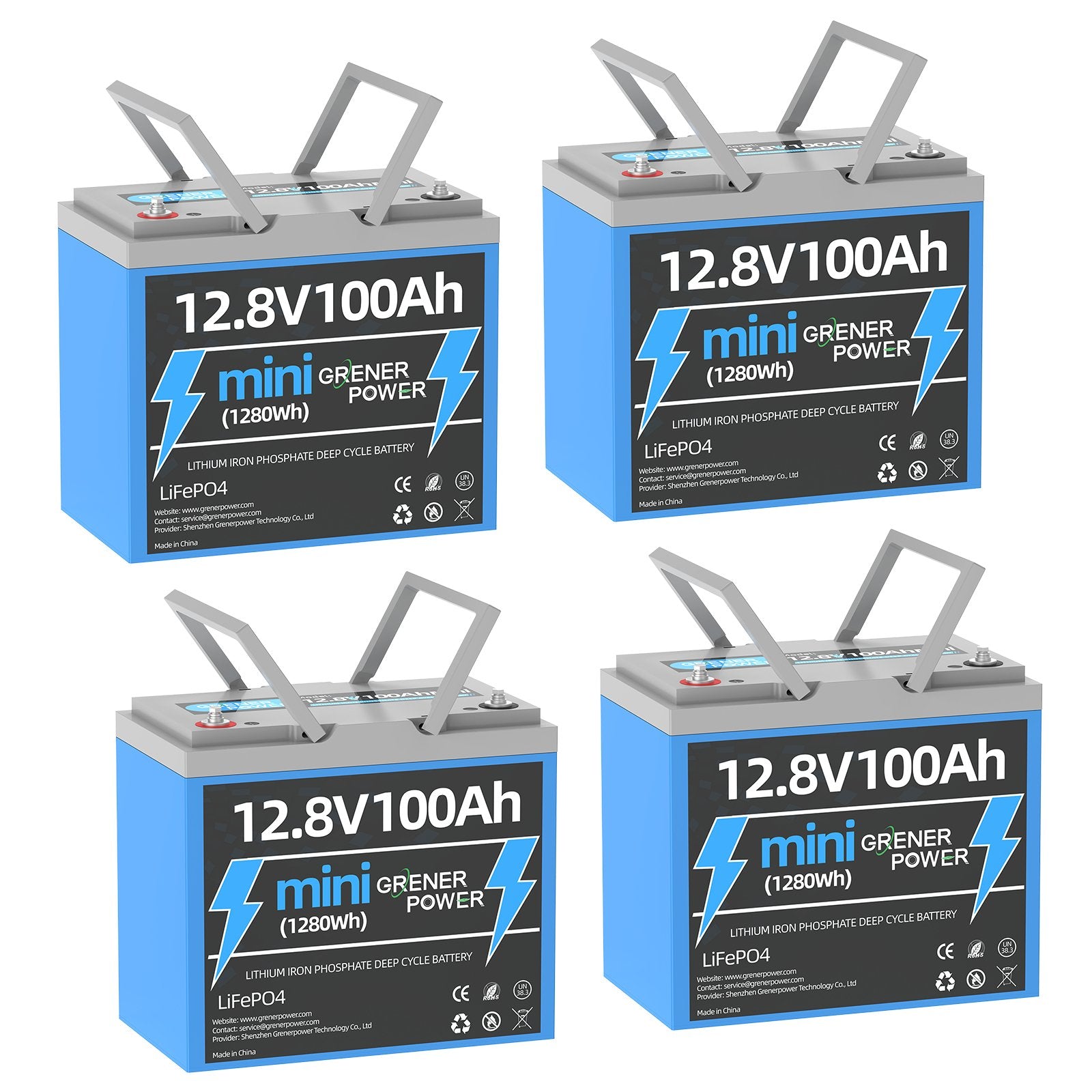 GrenerPower 12V(12.8V) 100Ah Mini LiFePO4 Lithium Battery, Upgraded 100A BMS, Max. 1280Wh Energy (1-4 Pack Series)