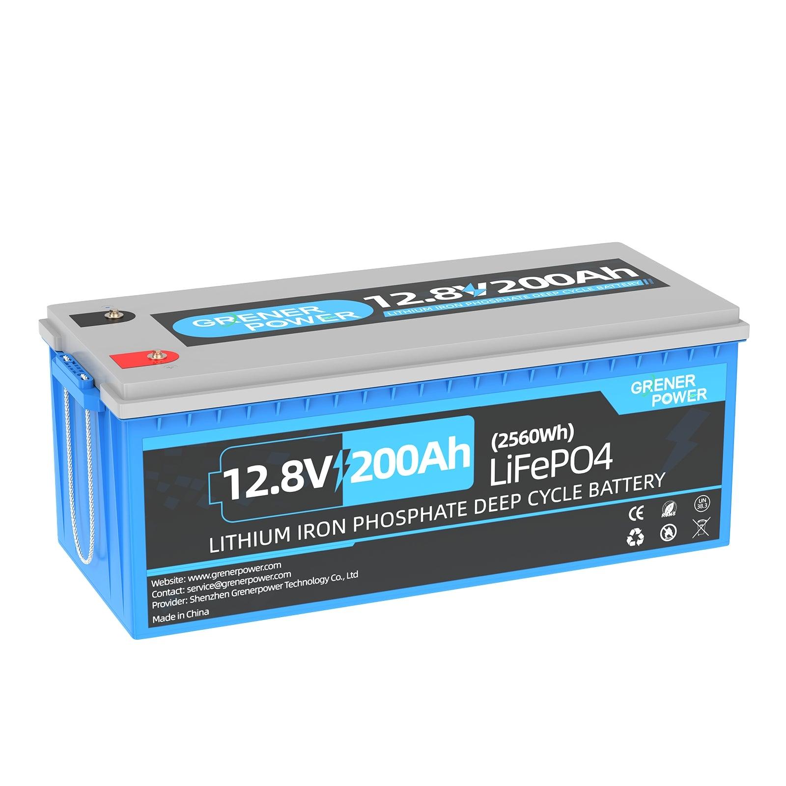 GrenerPower 12V(12.8V) 200Ah LiFePO4 Lithium Battery, 100A BMS, Deep Cycle Battery