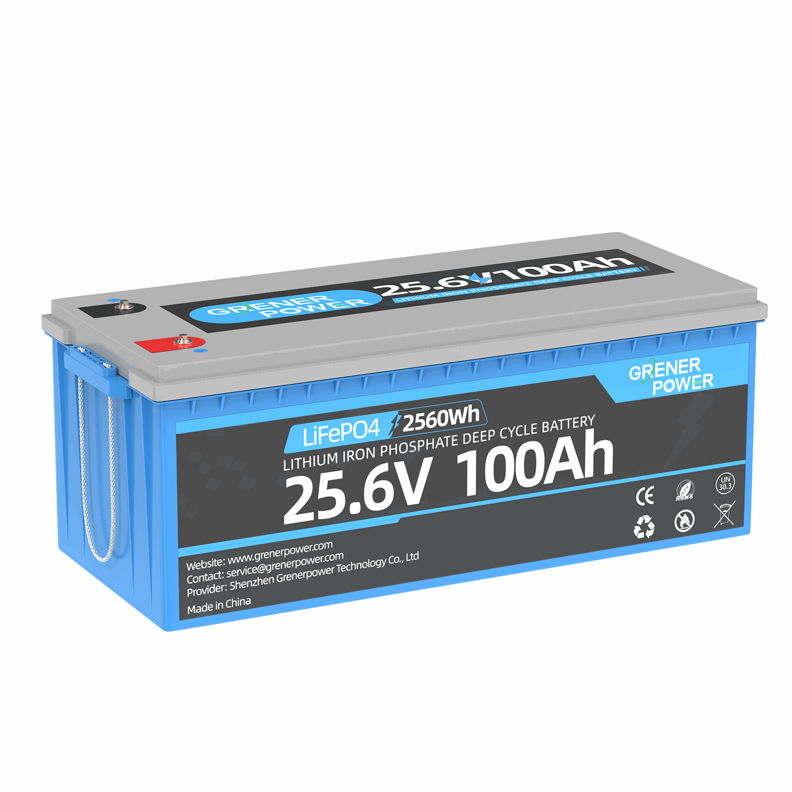 GrenerPower 24V(25.6V) 100Ah LiFePO4 Lithium Battery, Built-in 100A BMS, 2560Wh Energy