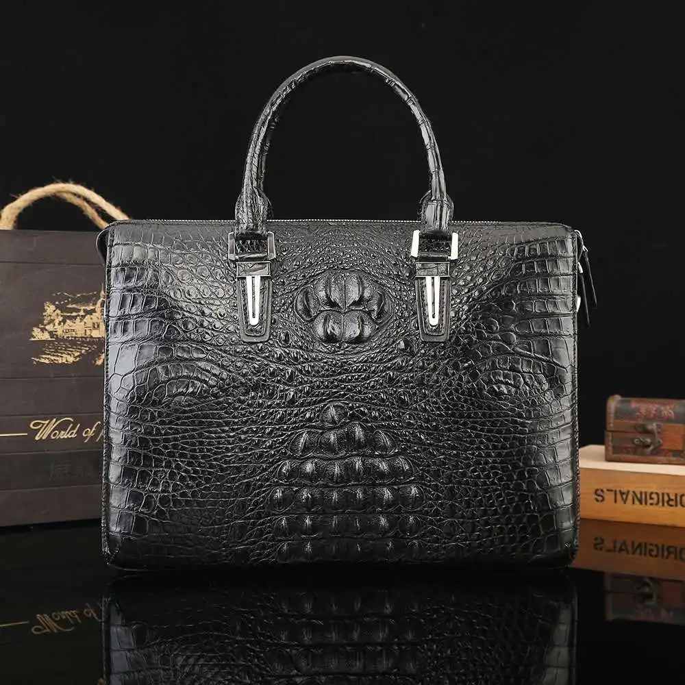 Real Crocodile Backbone Leather Business Briefcase For Men handbags tote leather bags real leather handbag quilted