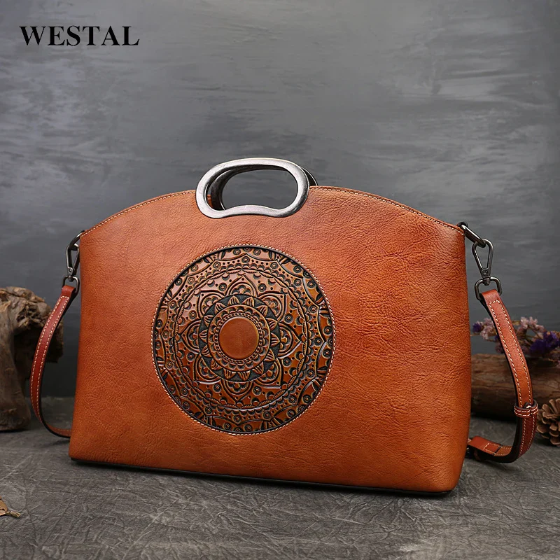 WESTAL Designer Handmade Handbag Top Handle Satchel Bag Totem Tote Bag Luxury Genuine Leather Handbag for Women