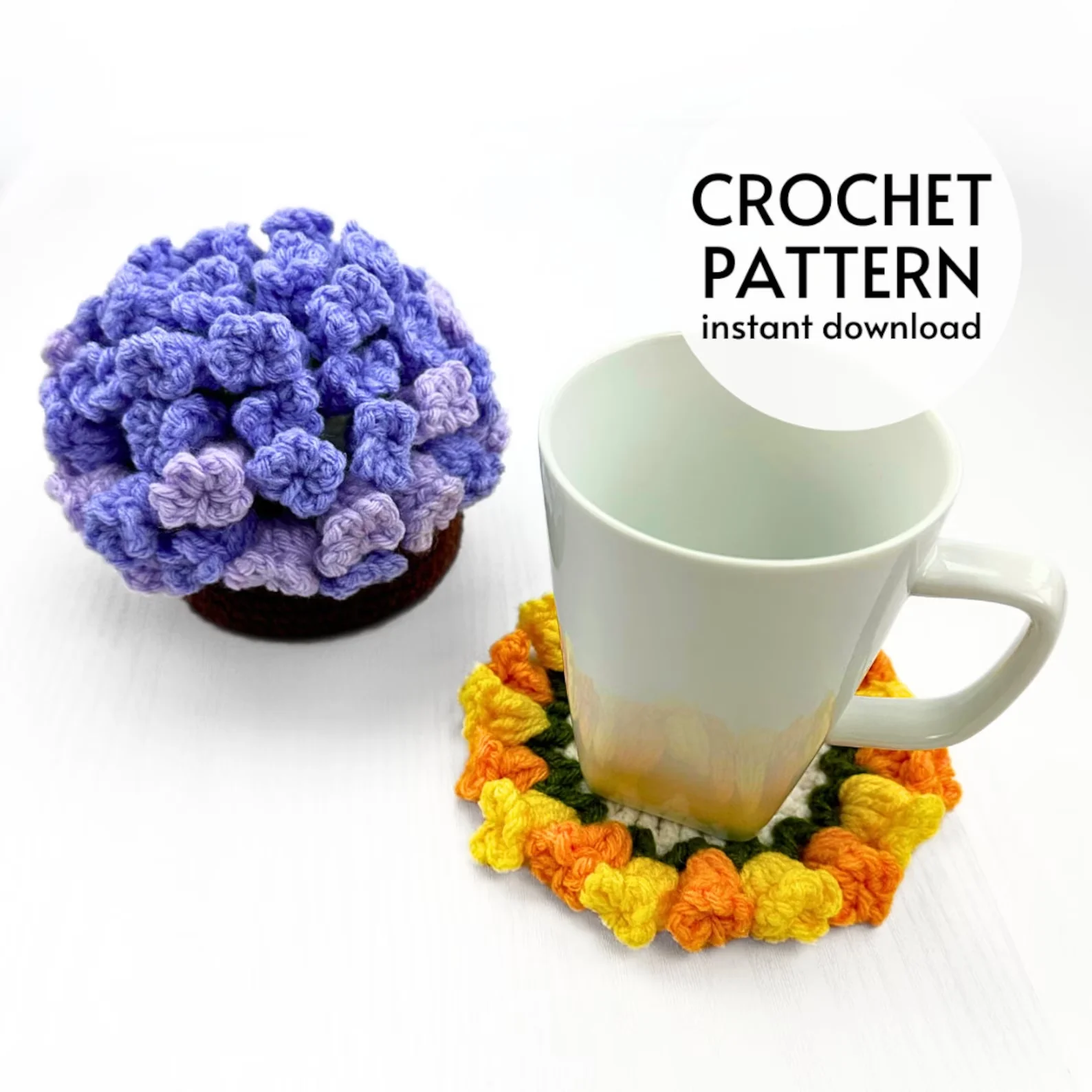 Manual Flower Pot Coaster Set Crochet Pattern Flower Bouquet Plant Coaster