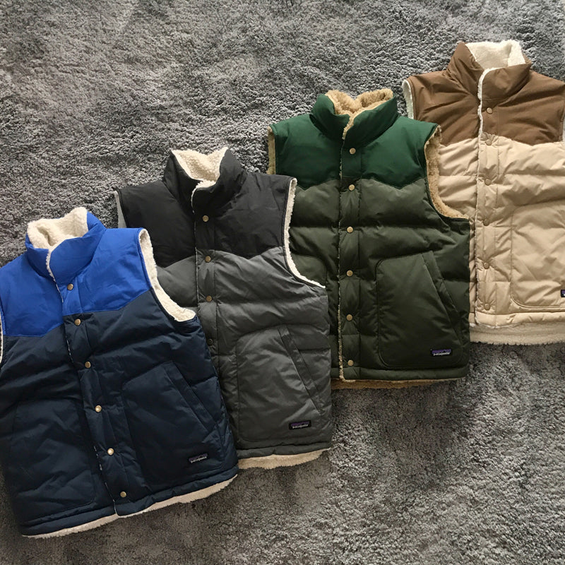 Patagonia new outdoor stand-collar double-sided down jacket vest thickened warm lambswool jacket