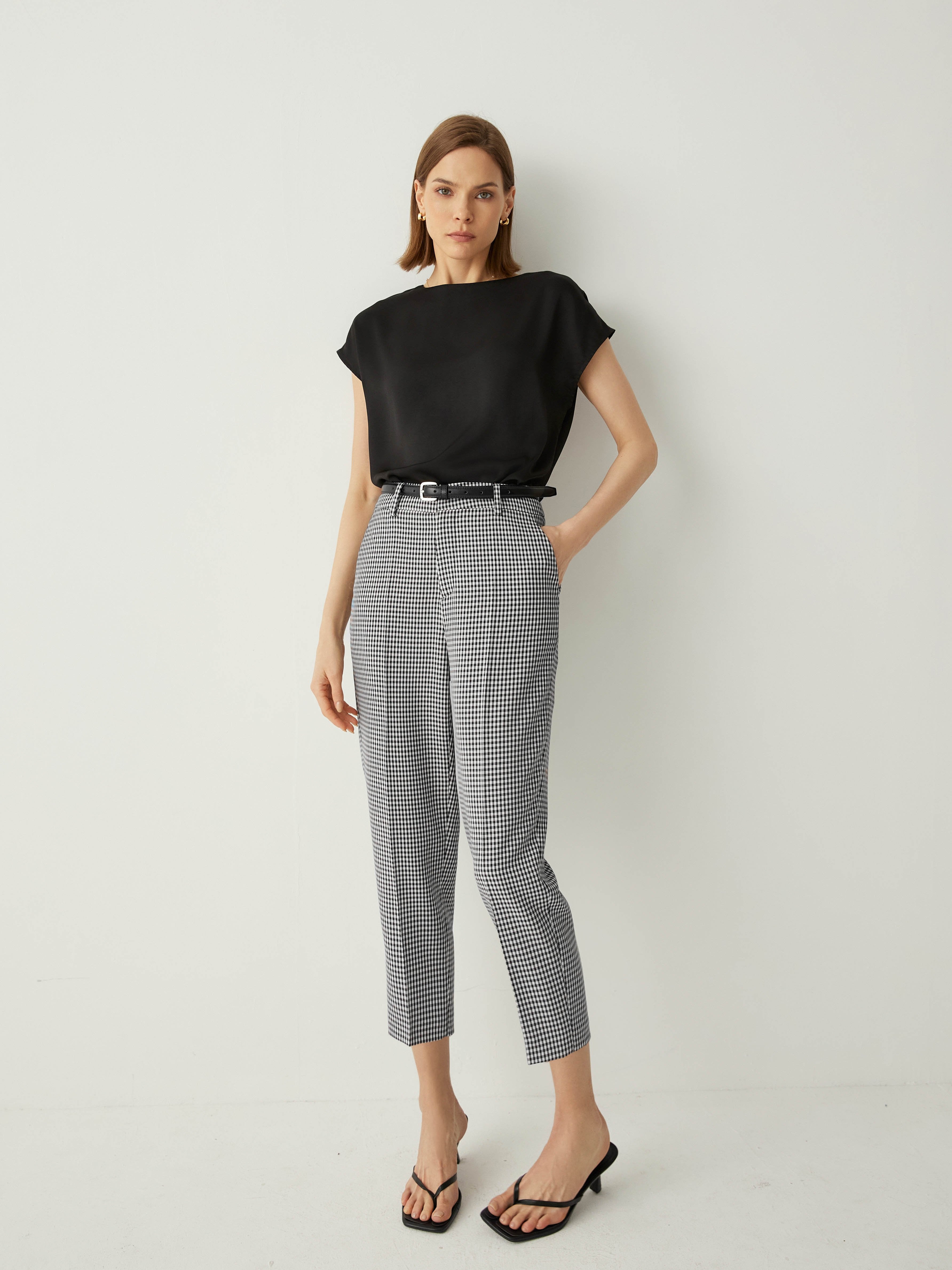 Gingham High Rise Cropped Pants