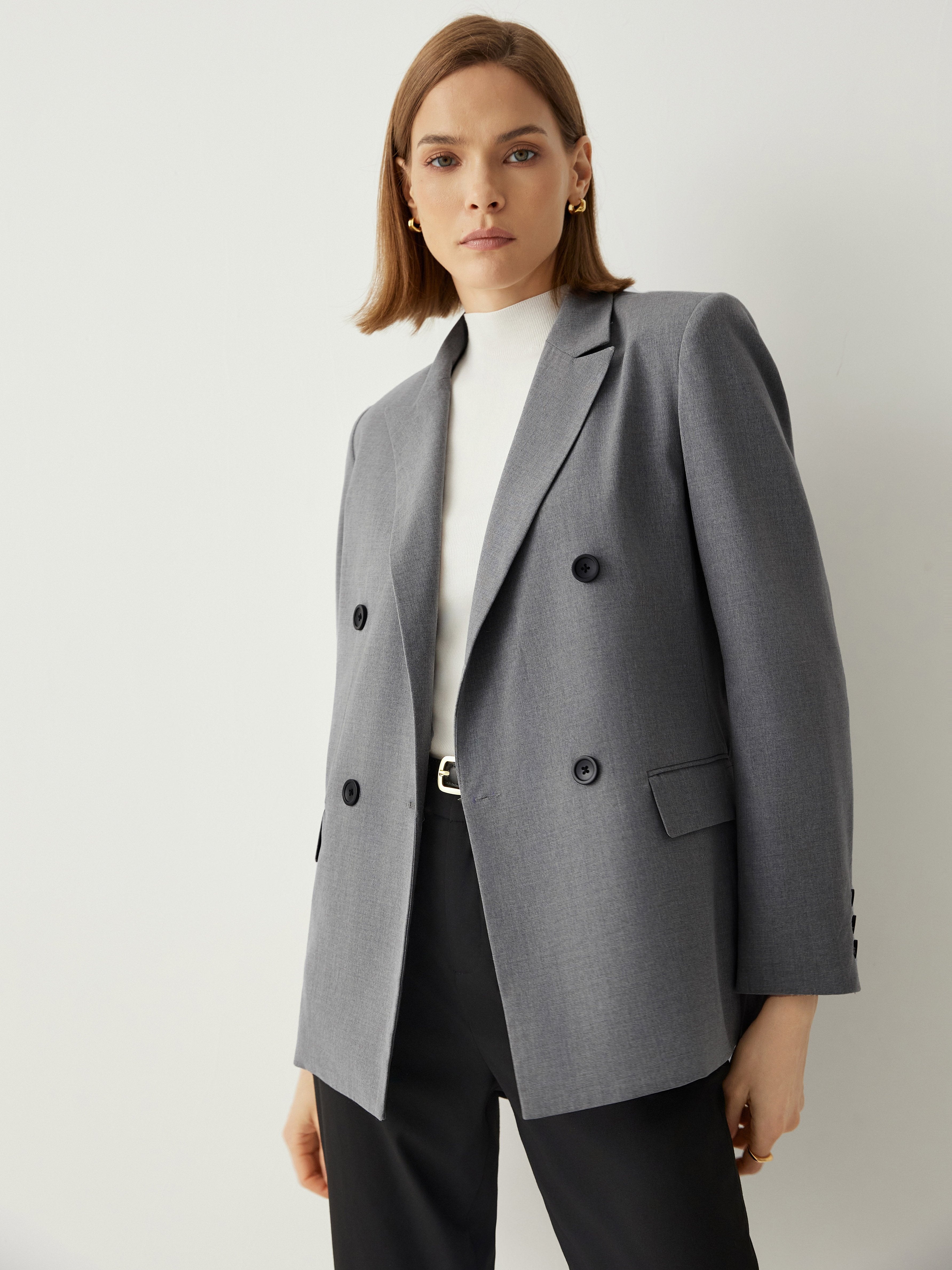 Notched Collar Double-Breasted Blazer