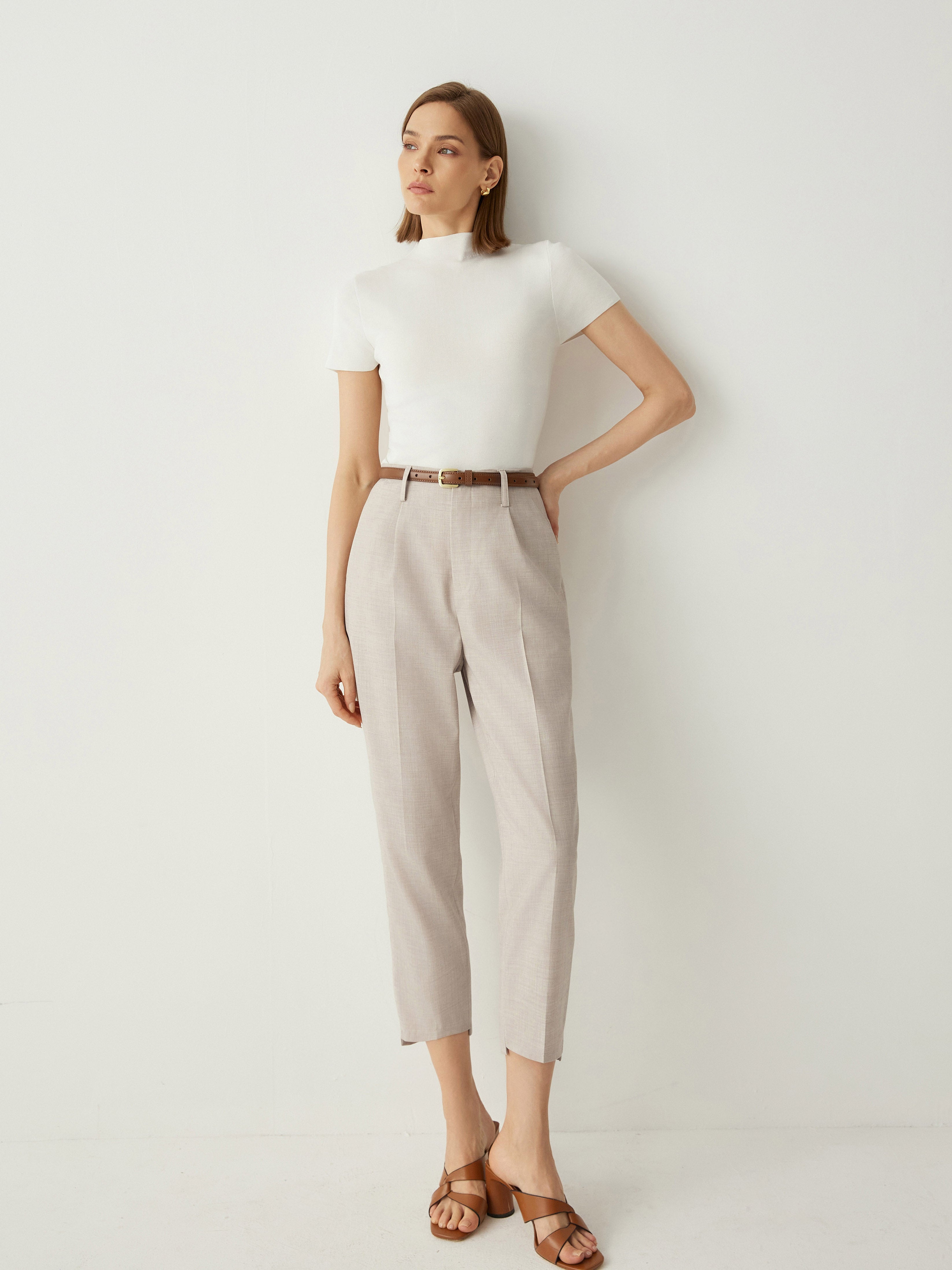 High-Low Hem High Rise Cropped Pants