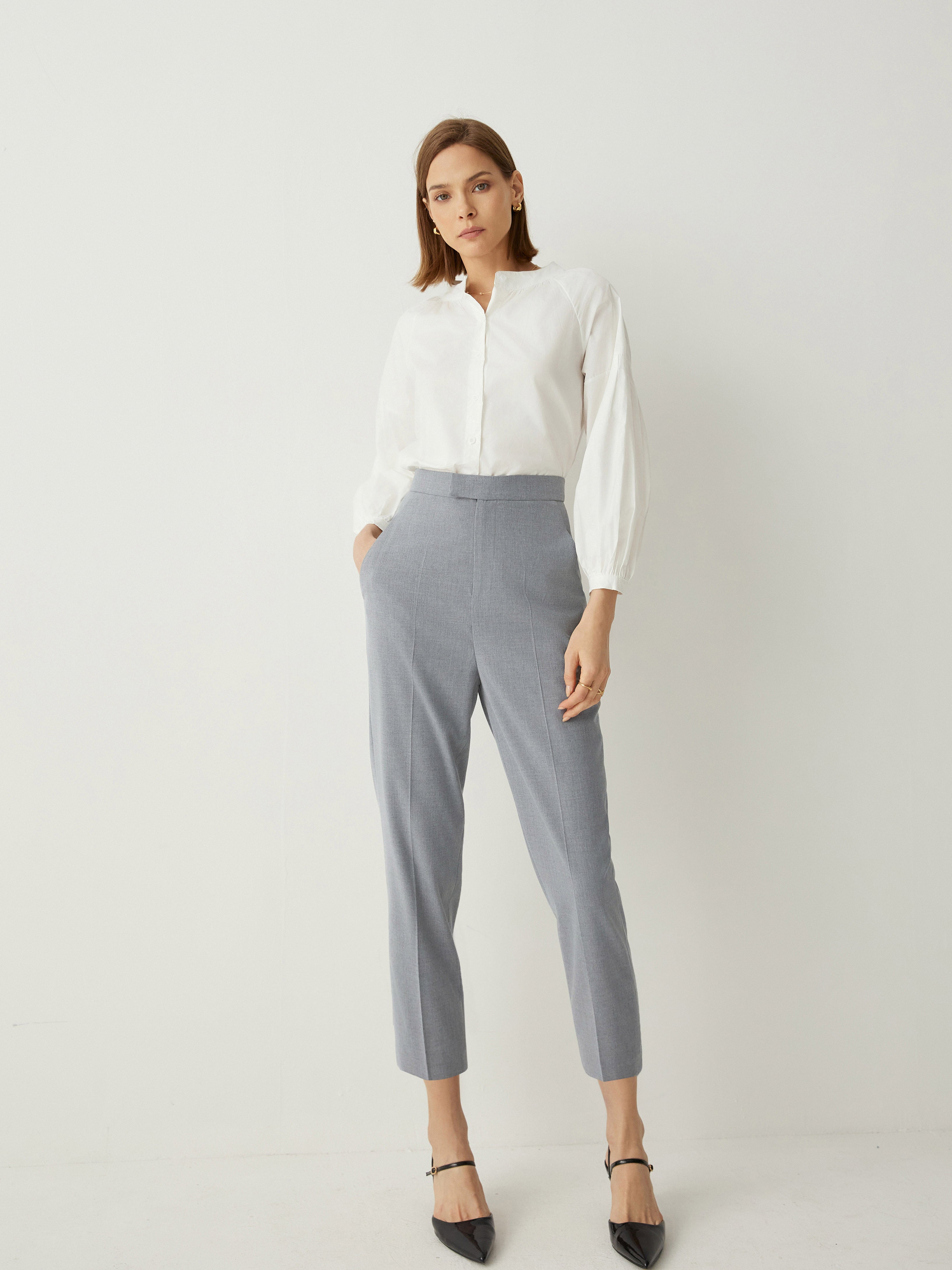 Regular Fit High Rise Cropped Pants