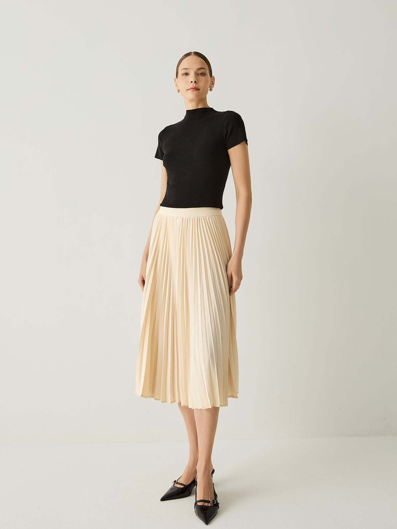 High Rise A-Line Flowy Pleated Skirt