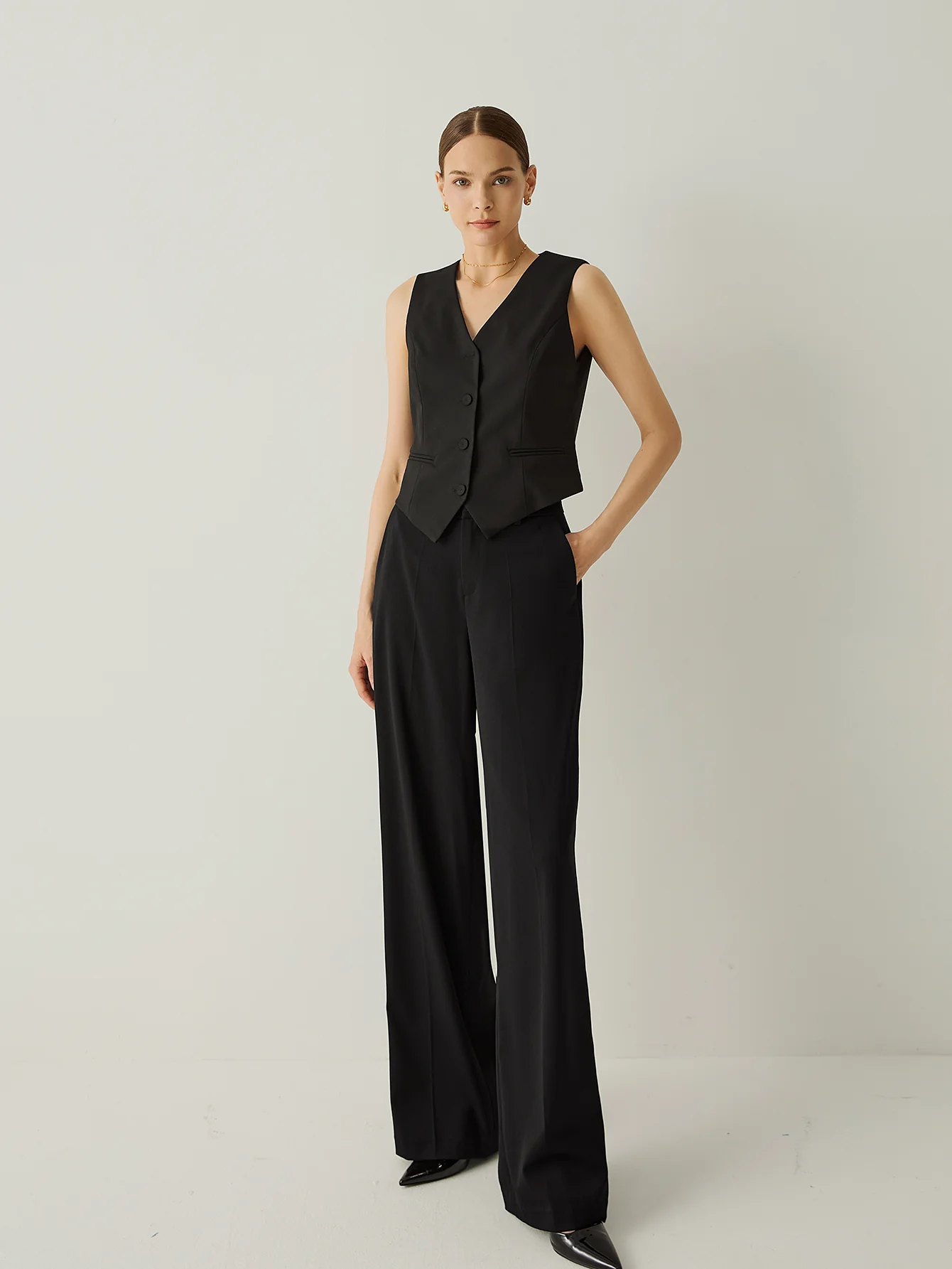 Wool-blend Relaxed Fit High Rise Wide Leg Pants