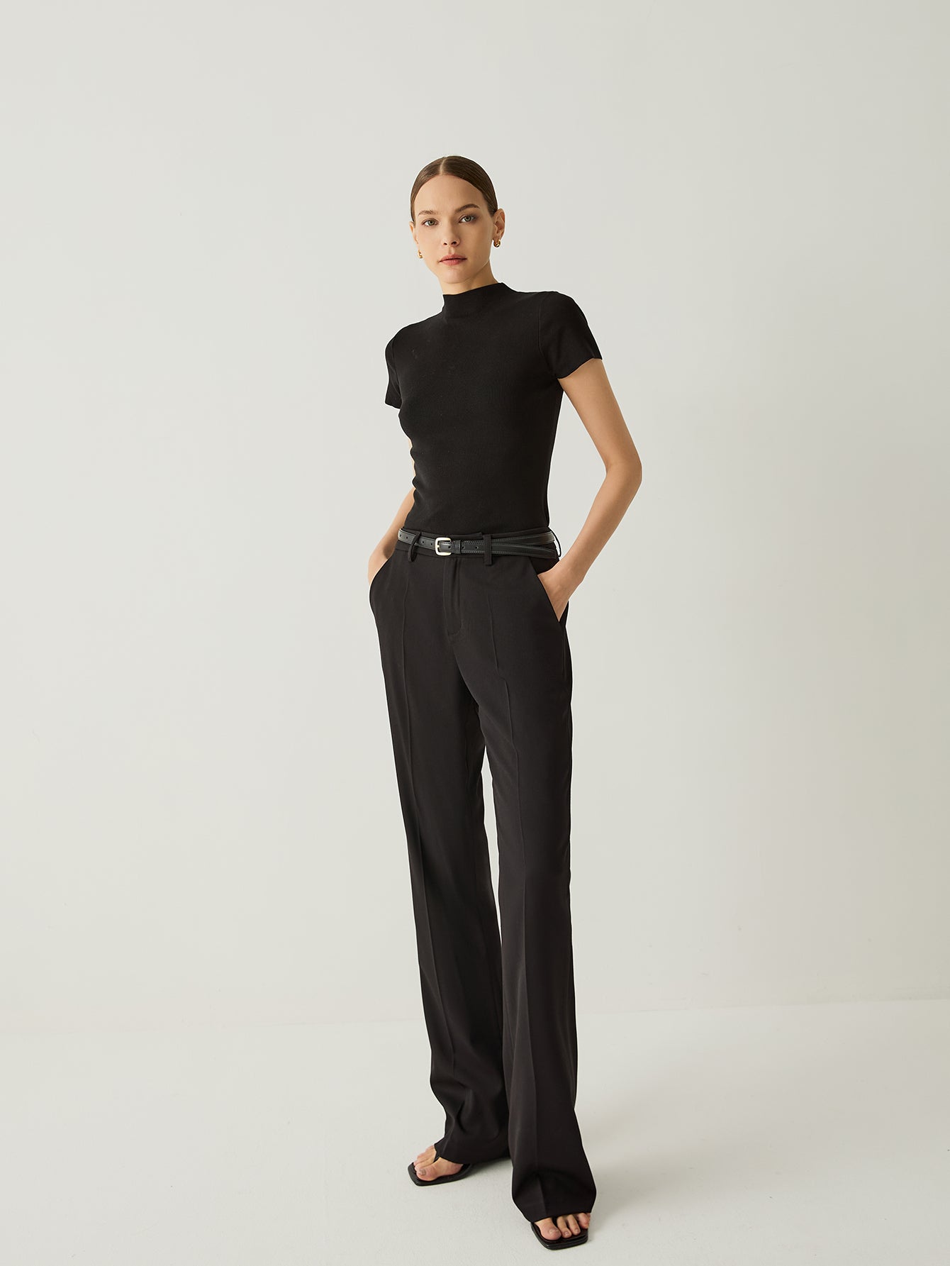 Wool-blend Regular Fit High Rise Flared Pants