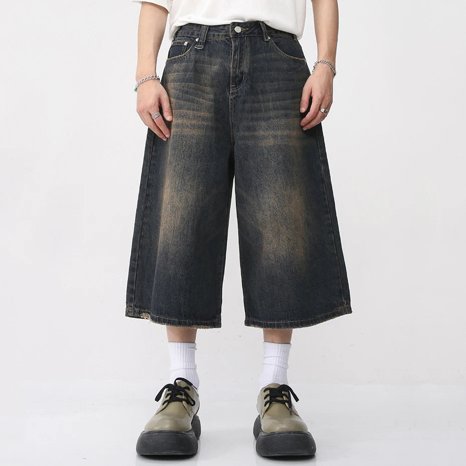 Long Loose Capri Denim Shorts