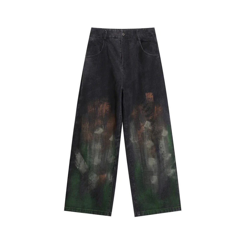 Painted Graffiti Wide-Leg Jeans