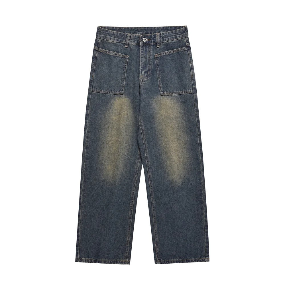 Retro Pocket Straight-leg Loose Jeans