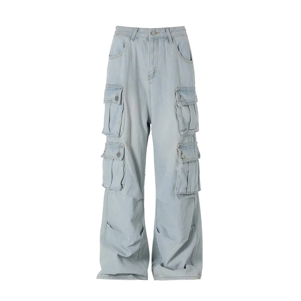 Washed Loose Cargo Spliced Jeans