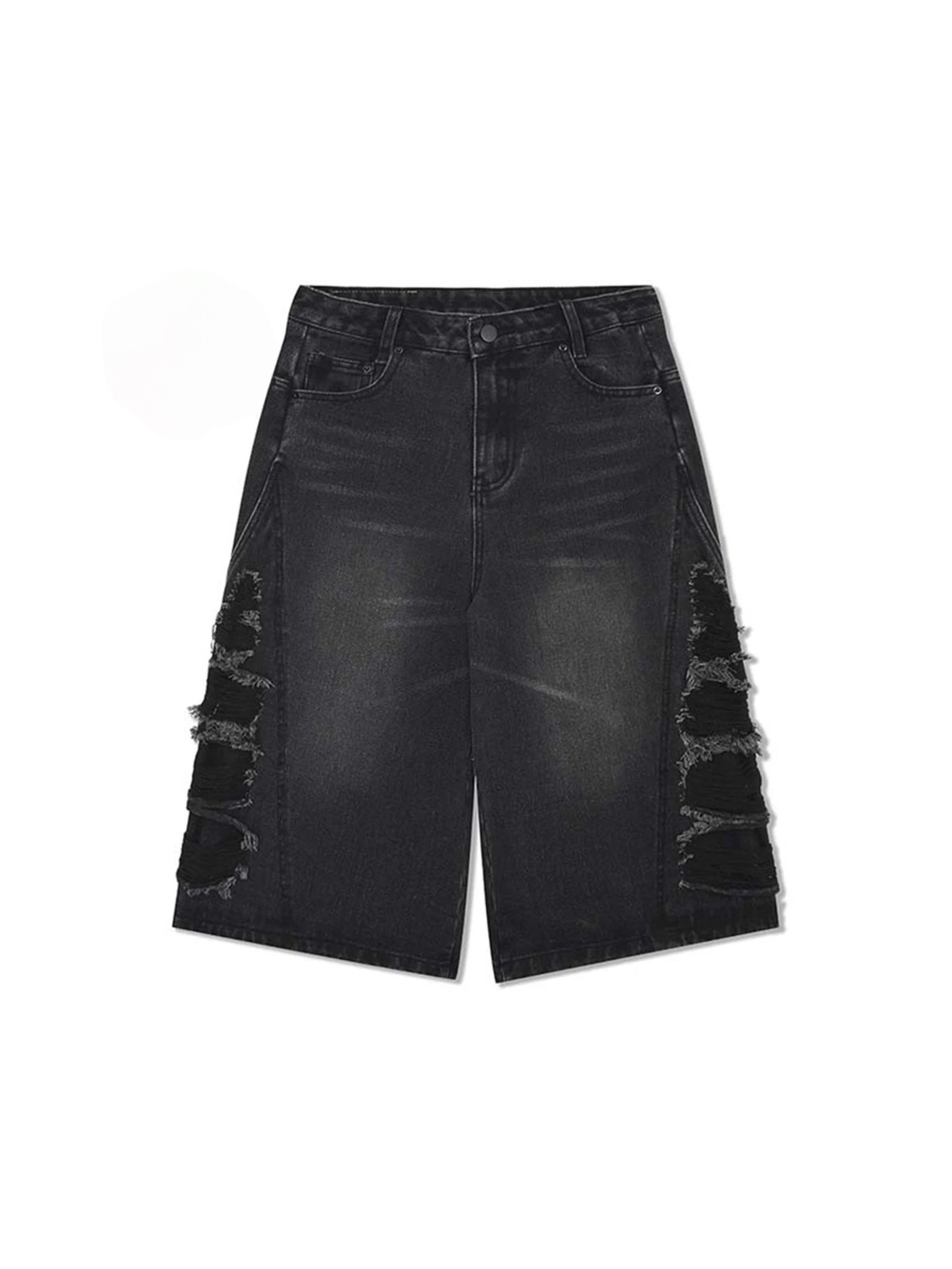 Black Ripped Loose Denim Shorts