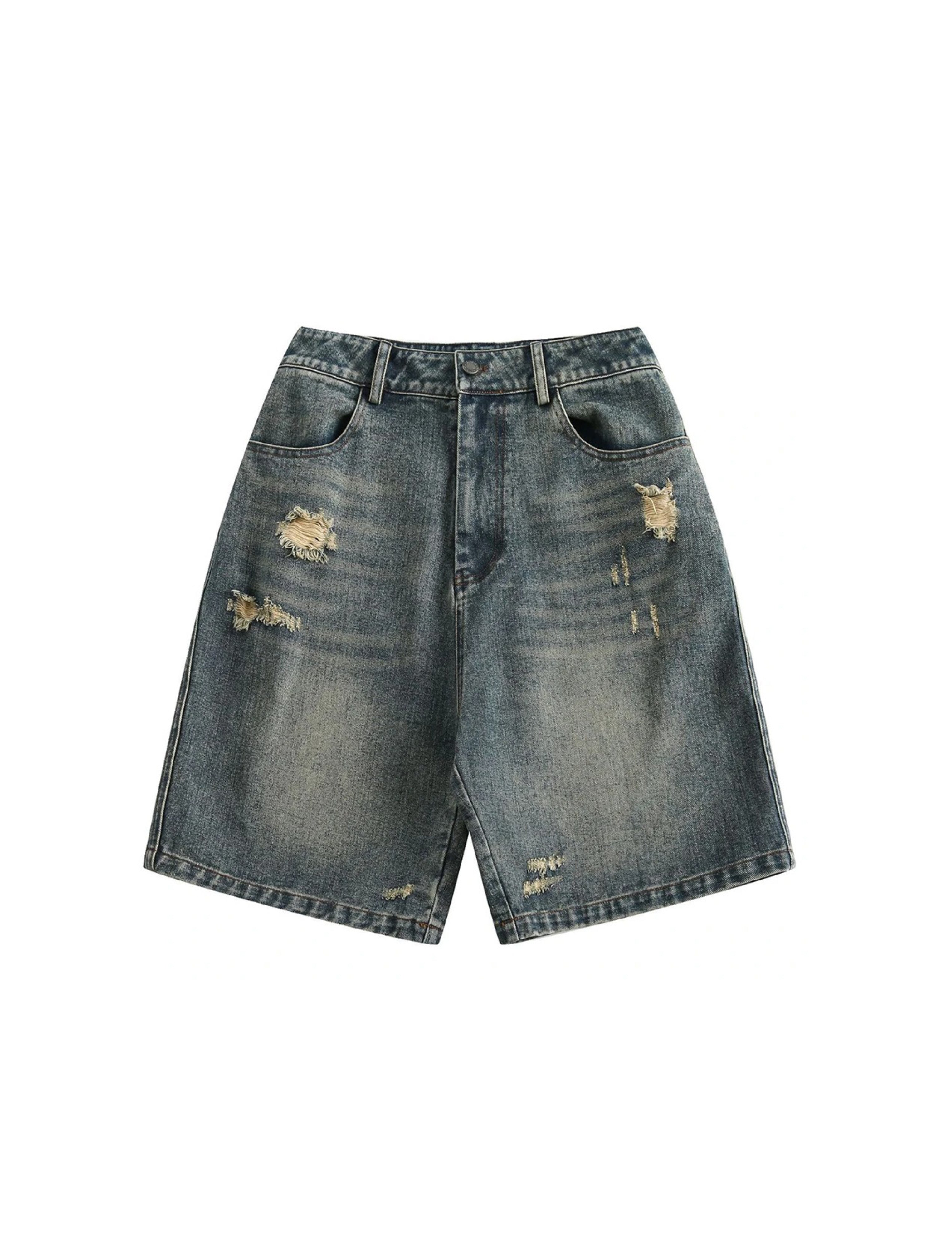 Distressed Blue Denim Shorts