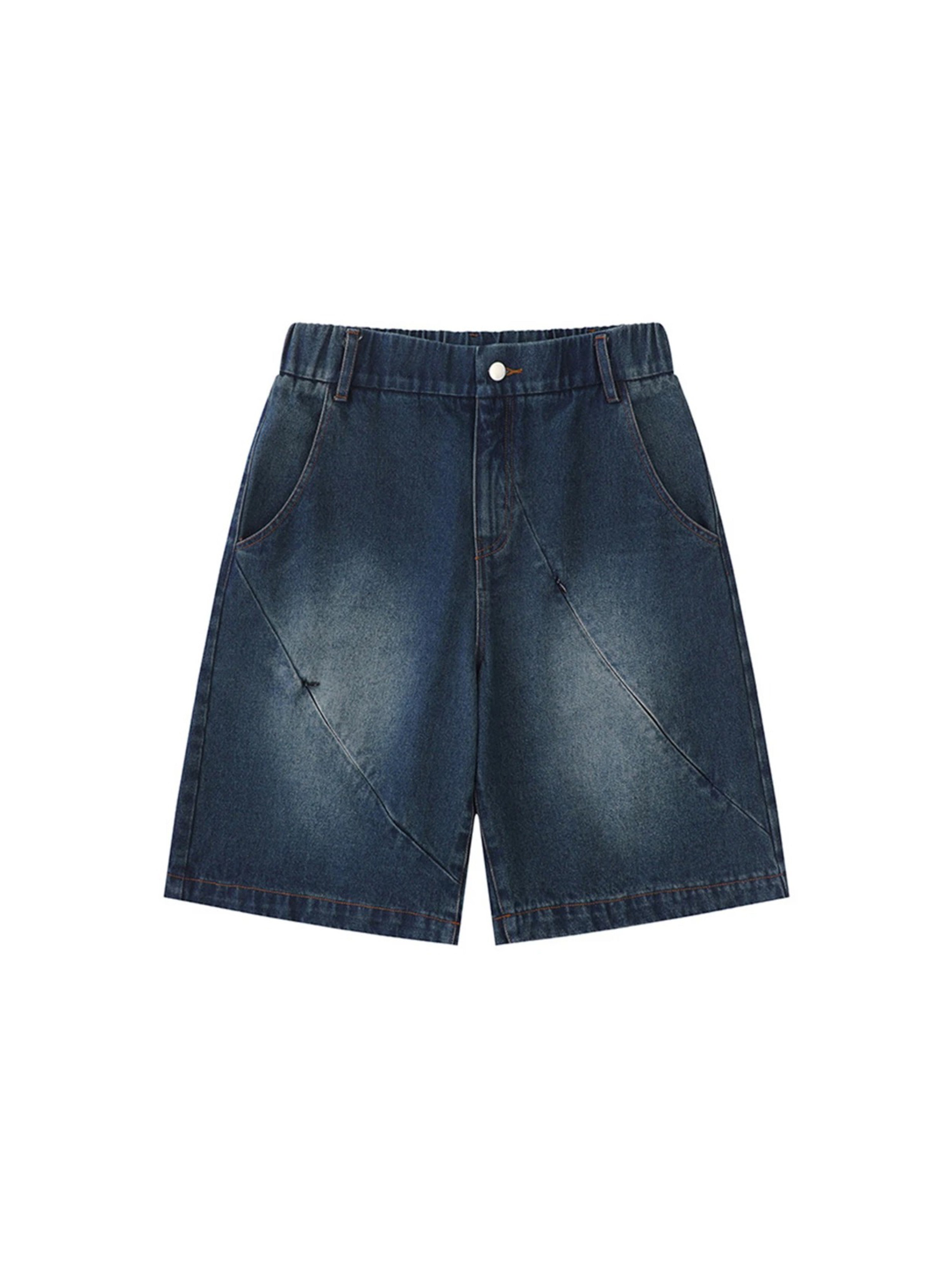 Spliced Loose Denim Shorts