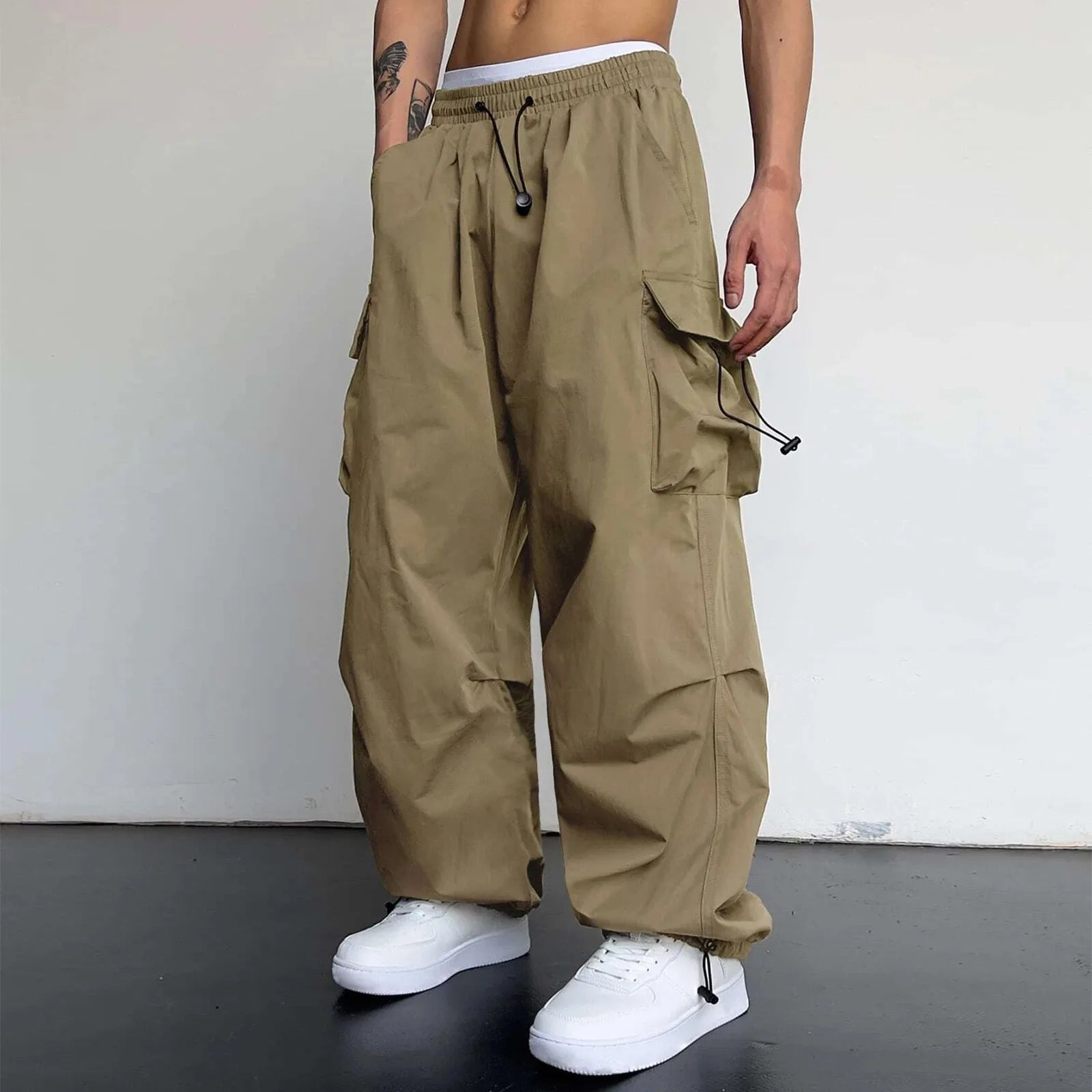 Oversized Cargo Parachute Pants Men